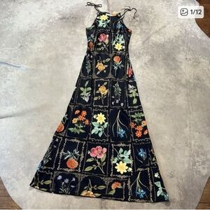 Anthropologie Dress Womens Size XS Black Multi Tie Neck Column Midi